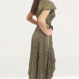 Green Wrap Polka Dot Midi Dress