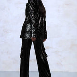 Boohoo Black Sequin Blazer & Wide Leg Co-Ord