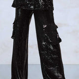 Boohoo Black Sequin Blazer & Wide Leg Co-Ord