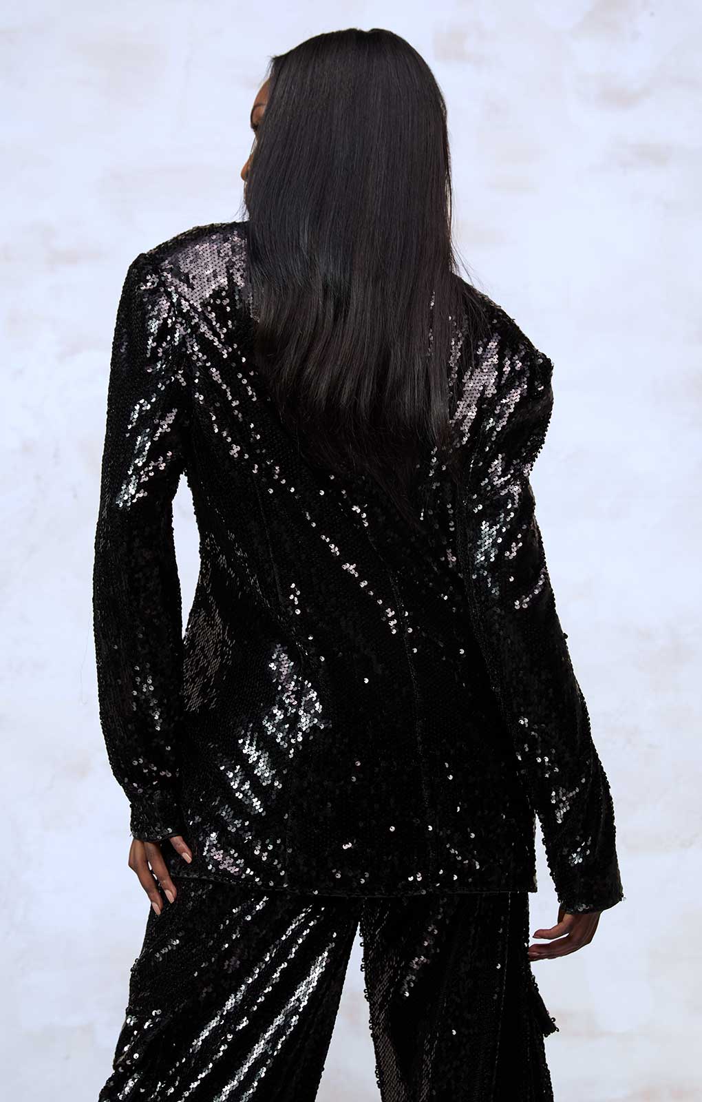 Boohoo Black Sequin Blazer & Wide Leg Co-Ord
