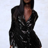 Boohoo Black Sequin Blazer & Wide Leg Co-Ord