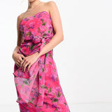Hope & Ivy Bandeau Drape Midi Dress In Bright Pink Floral – dresses by Hope & Ivy, available to rent from Hirestreet