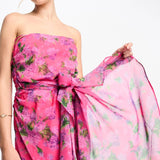 Hope & Ivy Bandeau Drape Midi Dress In Bright Pink Floral – dresses by Hope & Ivy, available to rent from Hirestreet