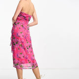 Hope & Ivy Bandeau Drape Midi Dress In Bright Pink Floral – dresses by Hope & Ivy, available to rent from Hirestreet