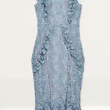 Hope & Ivy Blue Ruffle Lace Midi Dress