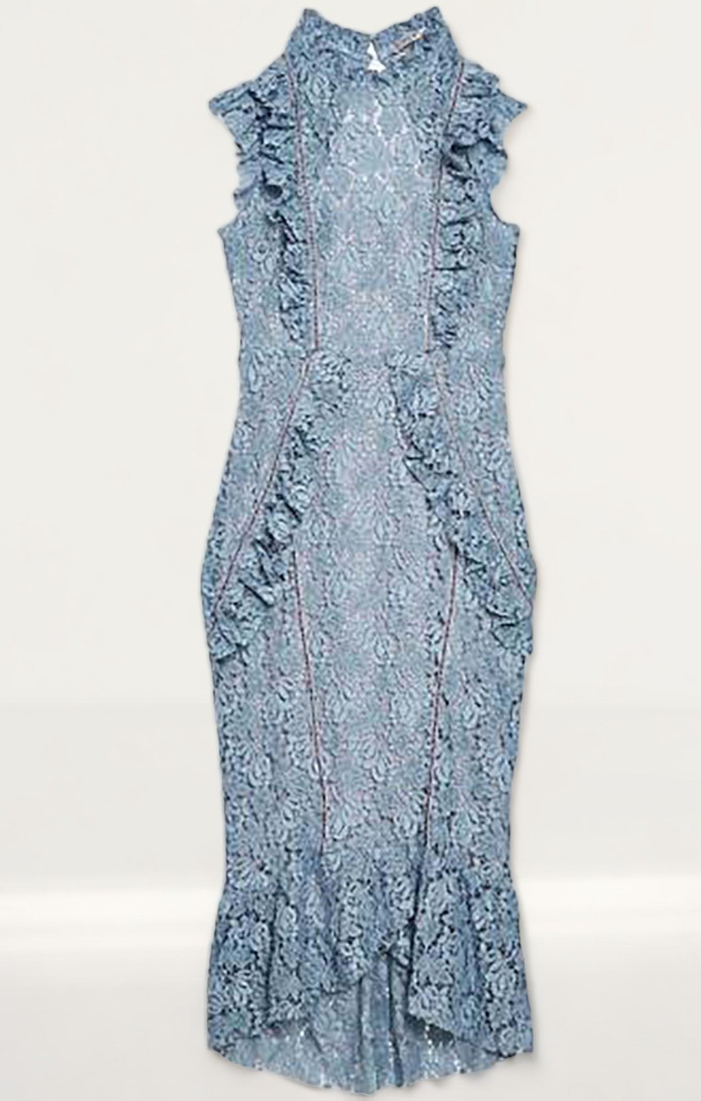 Hope & Ivy Blue Ruffle Lace Midi Dress