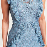 Hope & Ivy Blue Ruffle Lace Midi Dress
