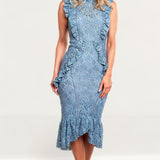 Hope & Ivy Blue Ruffle Lace Midi Dress