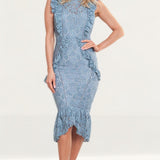Hope & Ivy Blue Ruffle Lace Midi Dress