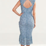 Hope & Ivy Blue Ruffle Lace Midi Dress