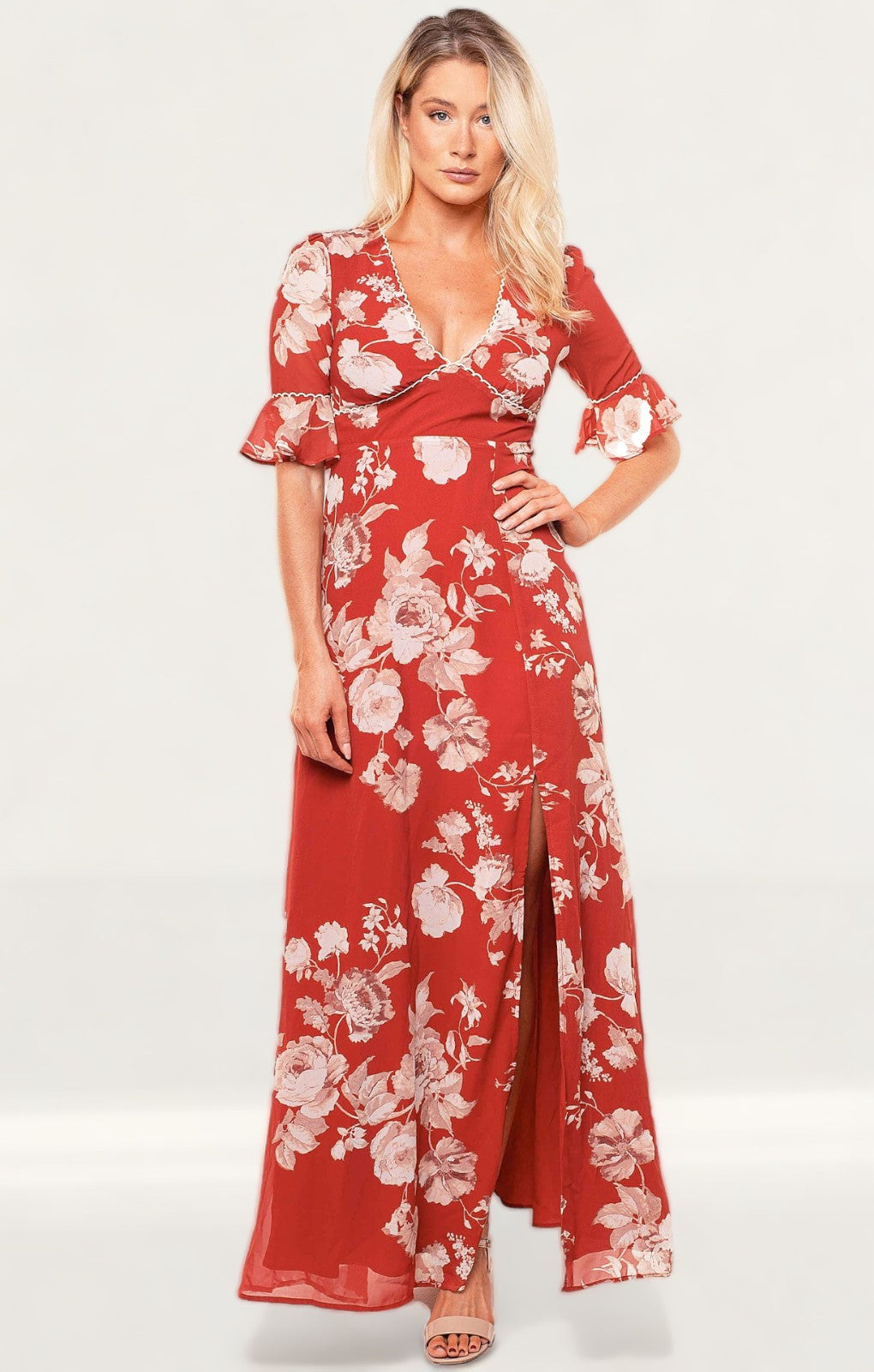Hope & Ivy Red Helene Open Back Dress