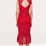 Hope & Ivy Red Ruffle Lace Midi Dress