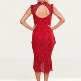 Hope & Ivy Red Ruffle Lace Midi Dress