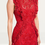 Hope & Ivy Red Ruffle Lace Midi Dress