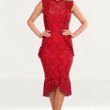 Hope & Ivy Red Ruffle Lace Midi Dress