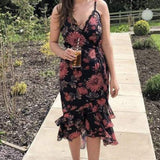 Hope & Ivy Navy Floral Wrap Midi Dress
