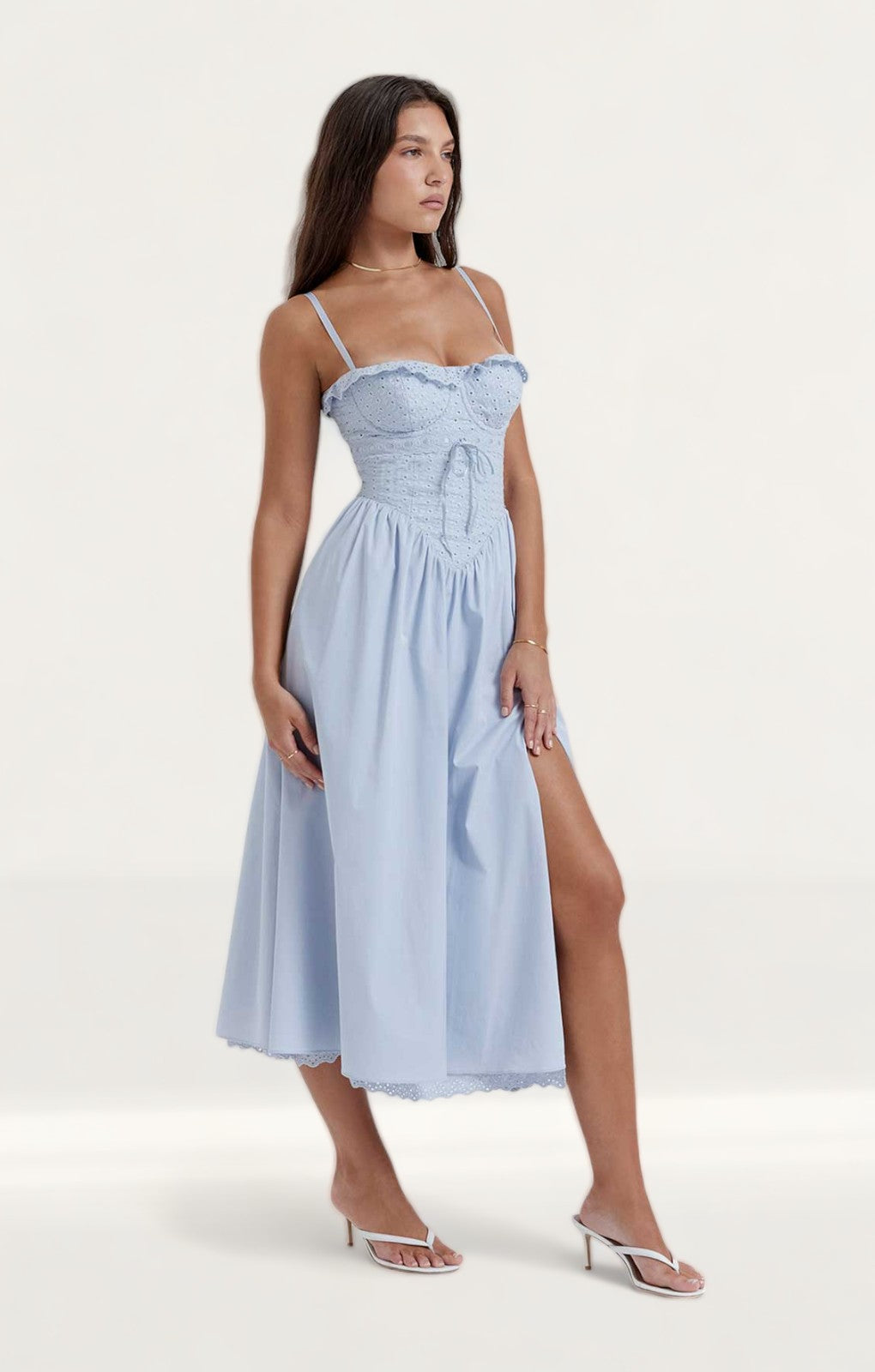 House of CB Jaime Soft Blue Broderie Anglais Midi SunDress
