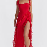 House of CB Ariela Cherry Ruffle Maxi Dress