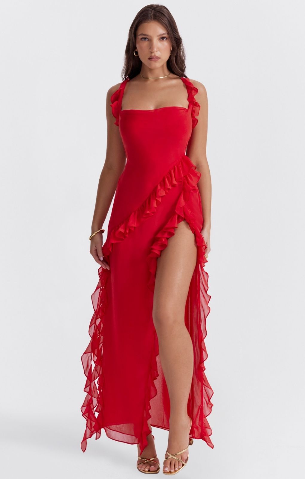 House of CB Ariela Cherry Ruffle Maxi Dress