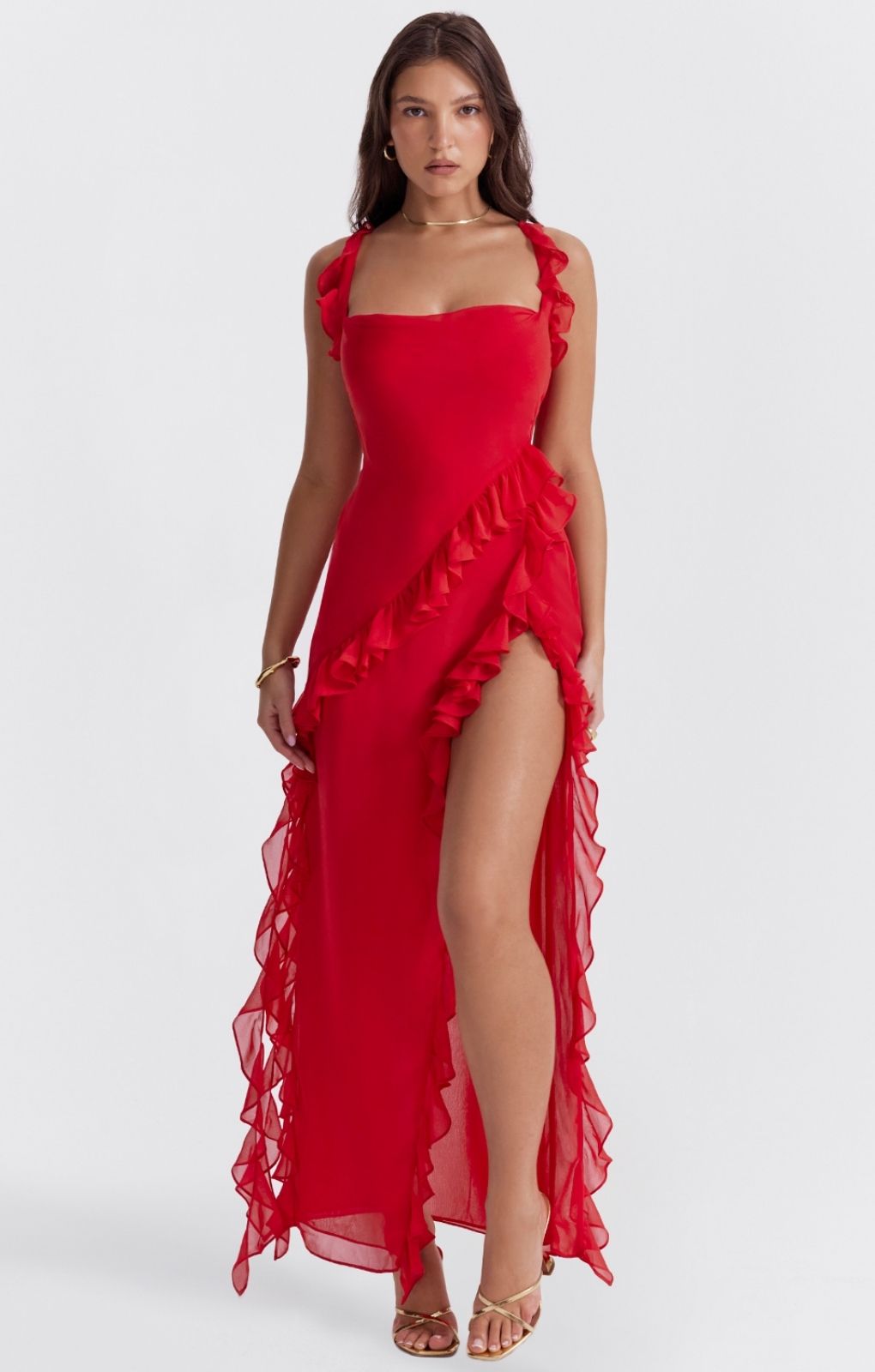 House of CB Ariela Cherry Ruffle Maxi Dress product image