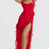 House of CB Ariela Cherry Ruffle Maxi Dress
