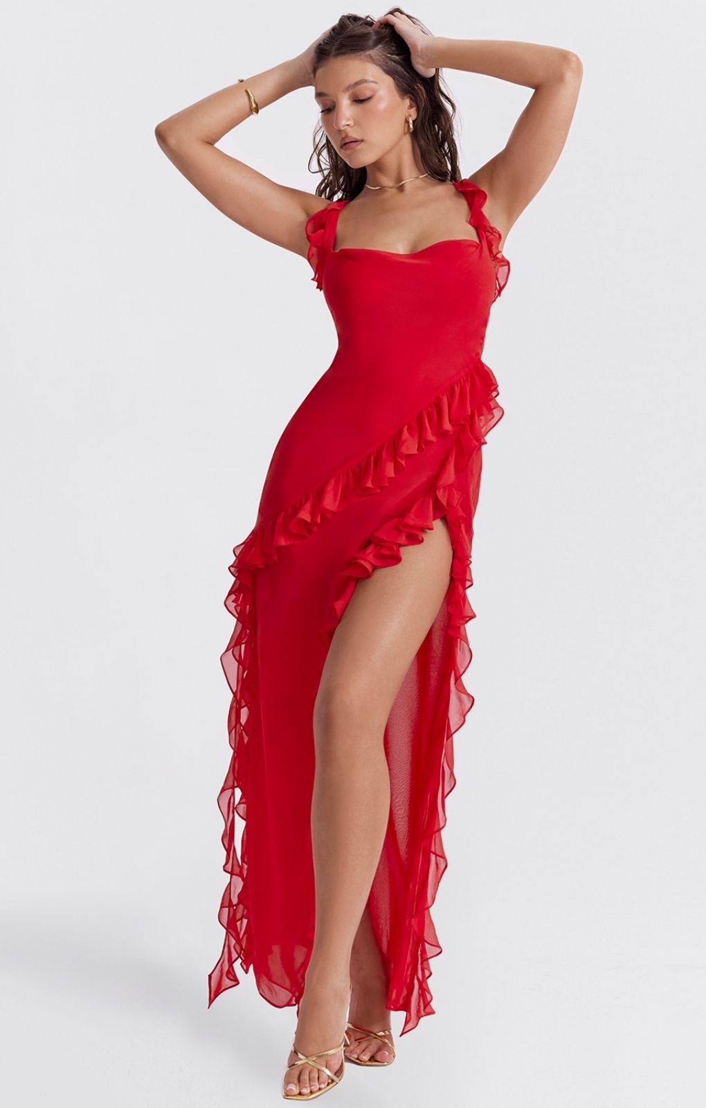House of CB Ariela Cherry Ruffle Maxi Dress