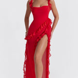 House of CB Ariela Cherry Ruffle Maxi Dress