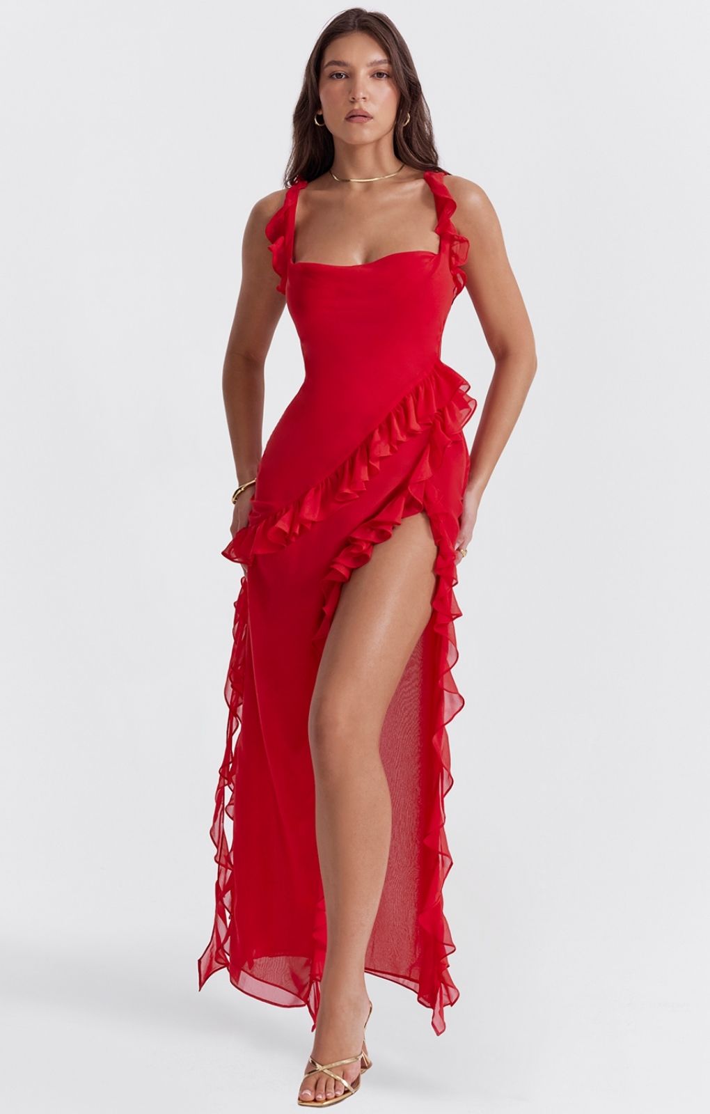 House of CB Ariela Cherry Ruffle Maxi Dress