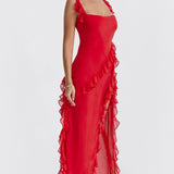 House of CB Ariela Cherry Ruffle Maxi Dress