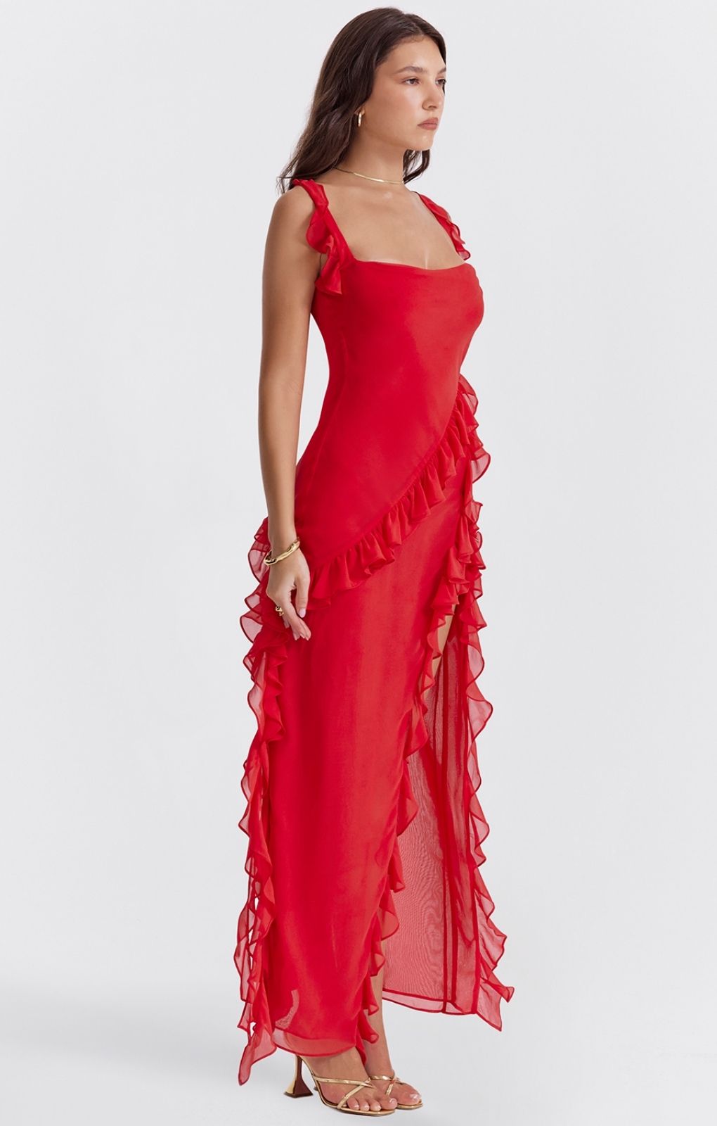 House of CB Ariela Cherry Ruffle Maxi Dress