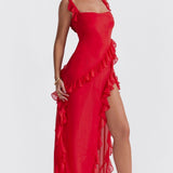 House of CB Ariela Cherry Ruffle Maxi Dress