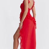 House of CB Ariela Cherry Ruffle Maxi Dress