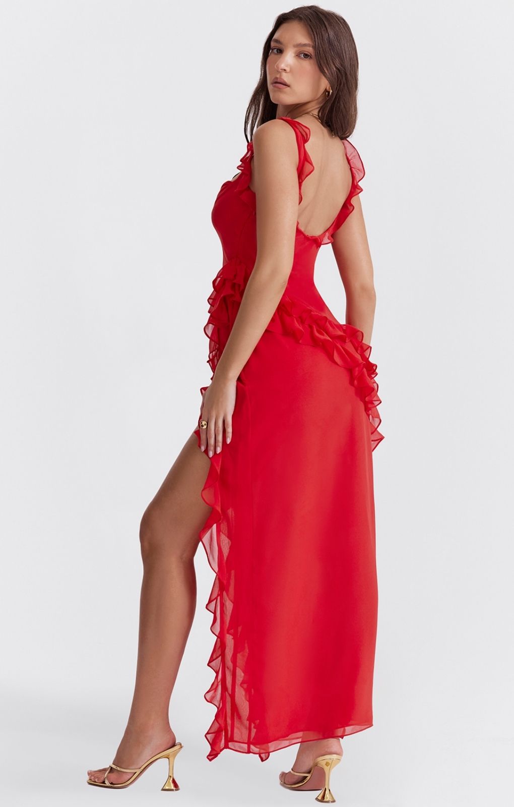 House of CB Ariela Cherry Ruffle Maxi Dress