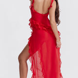House of CB Ariela Cherry Ruffle Maxi Dress
