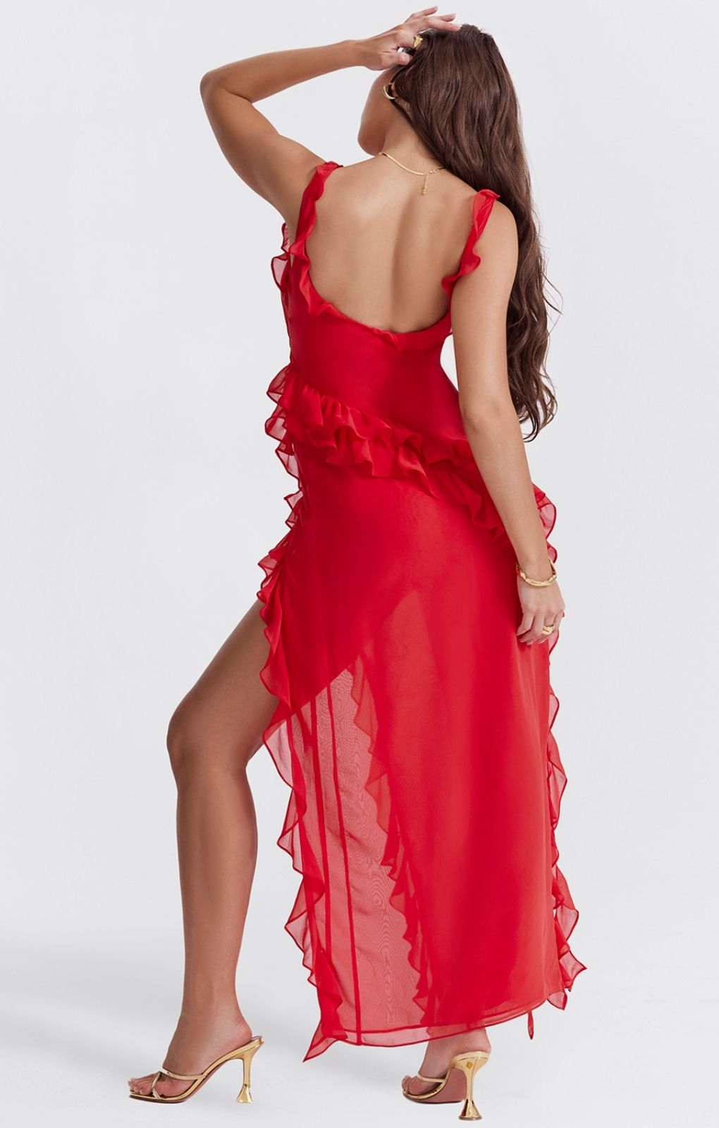 House of CB Ariela Cherry Ruffle Maxi Dress