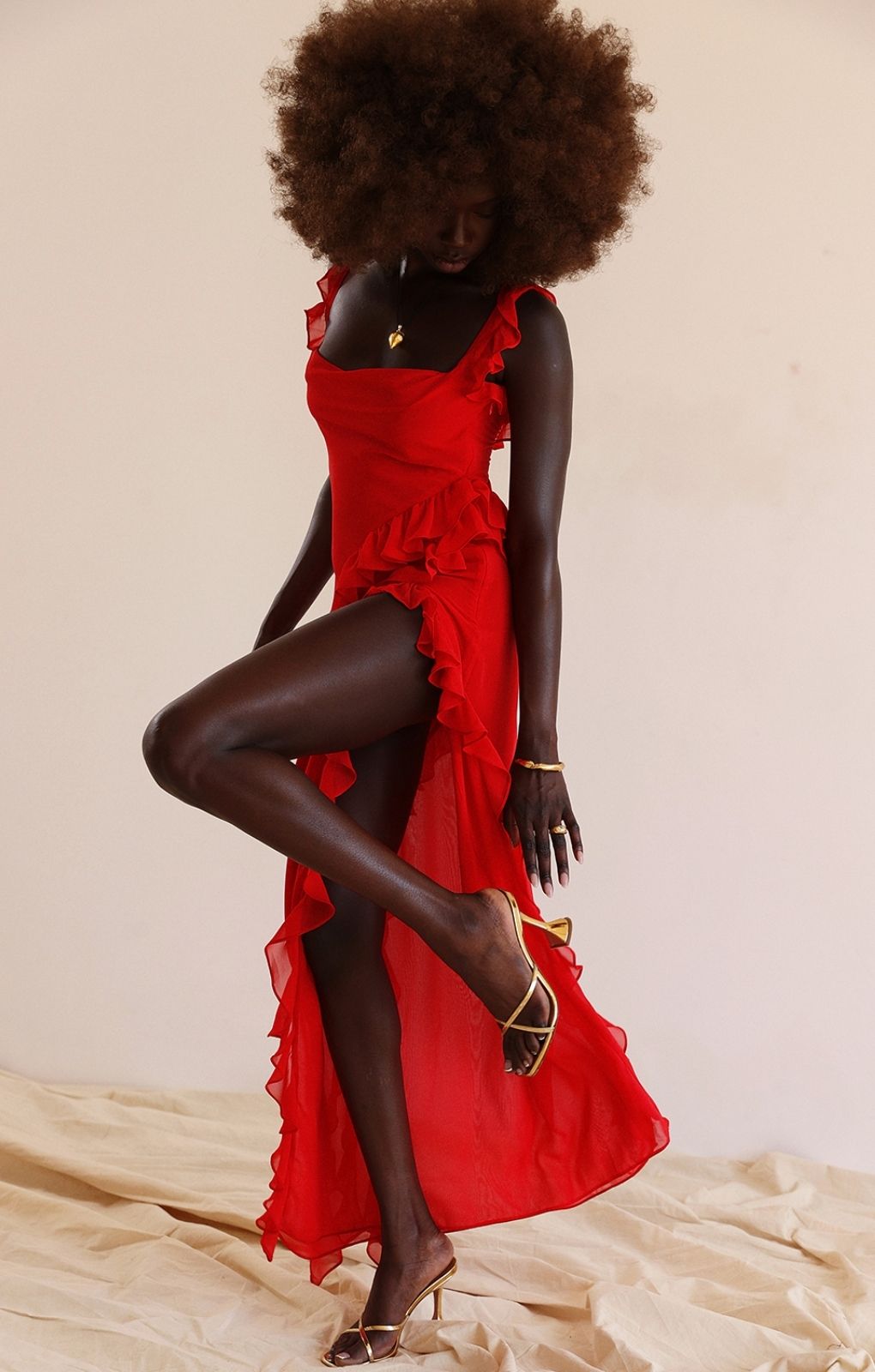 House of CB Ariela Cherry Ruffle Maxi Dress