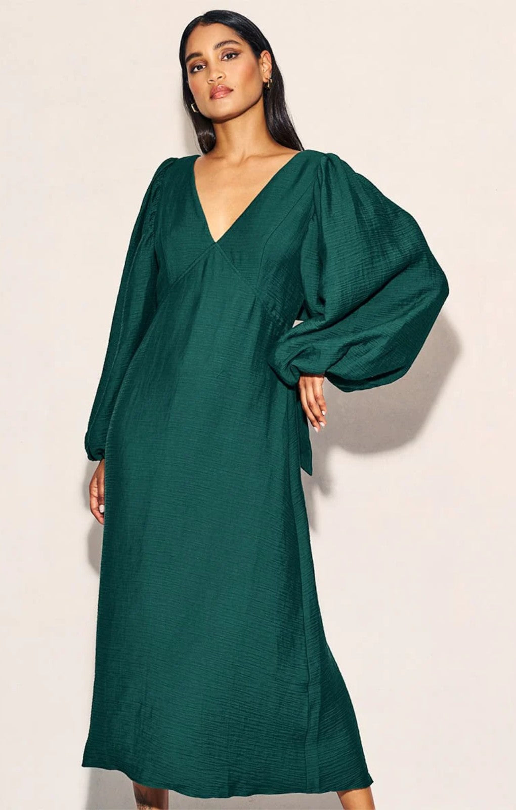 Nobody's Child Forest Green Balloon Sleeve Zendaya Midaxi Dress