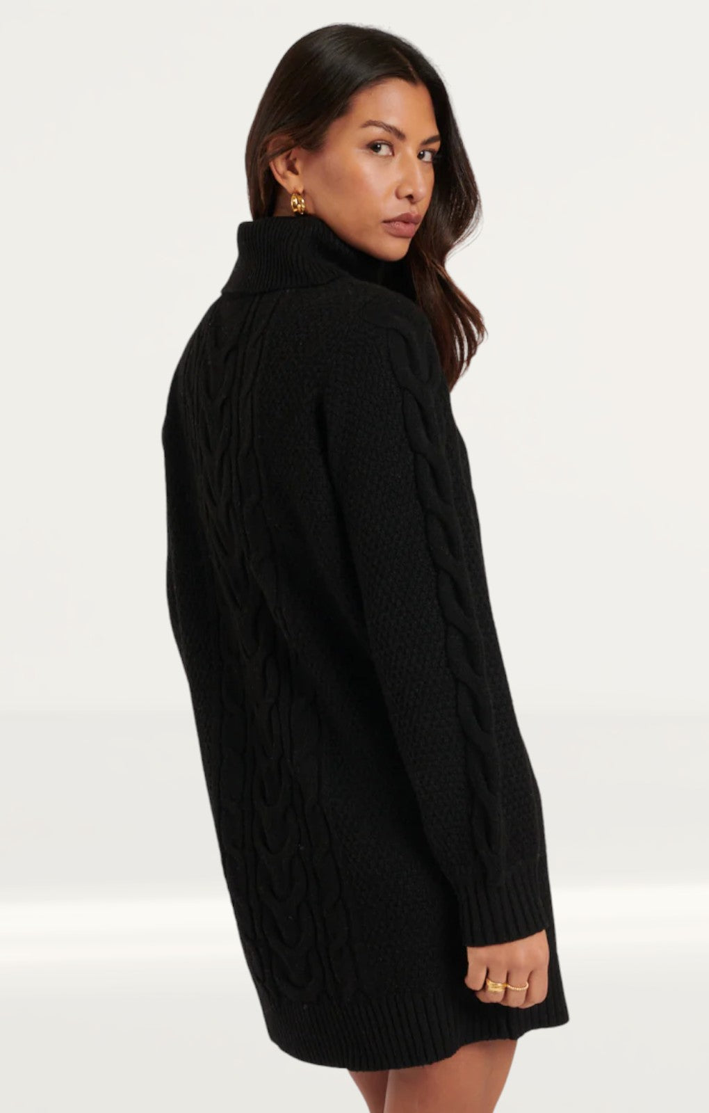 Nobody's Child Black Roll Neck Cable Knitted Mini Dress