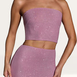 Oh Polly Odetta Embellished Strapless Crop Top in Light Pink