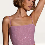Oh Polly Odetta Embellished Strapless Crop Top in Light Pink