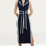 Karen Millen Compact Stretch Contrast Tipped Belted Pencil Midaxi Dress