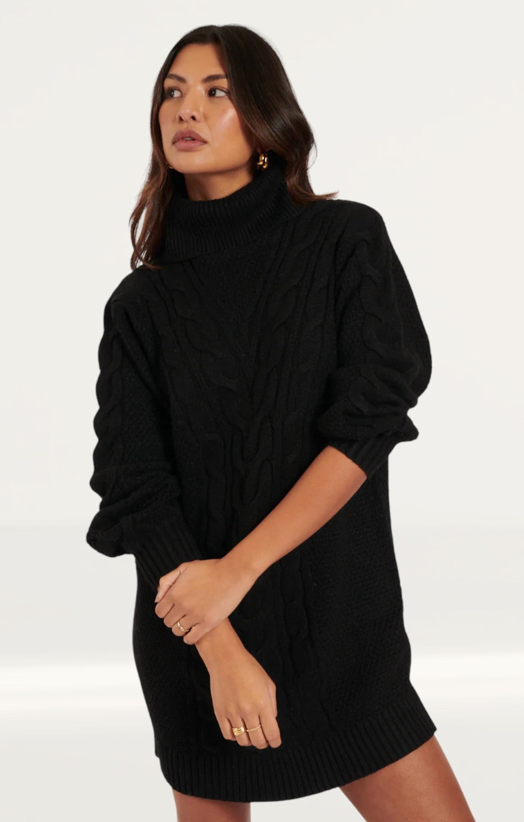 Nobody's Child Black Roll Neck Cable Knitted Mini Dress