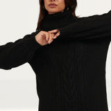 Nobody's Child Black Roll Neck Cable Knitted Mini Dress