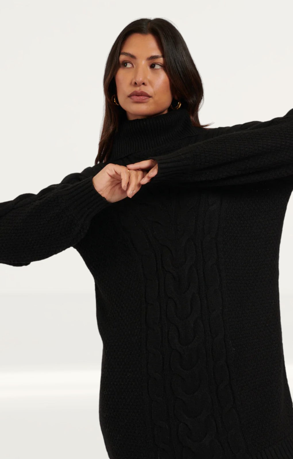 Nobody's Child Black Roll Neck Cable Knitted Mini Dress