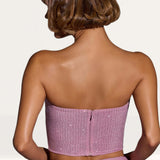 Oh Polly Odetta Embellished Strapless Crop Top in Light Pink