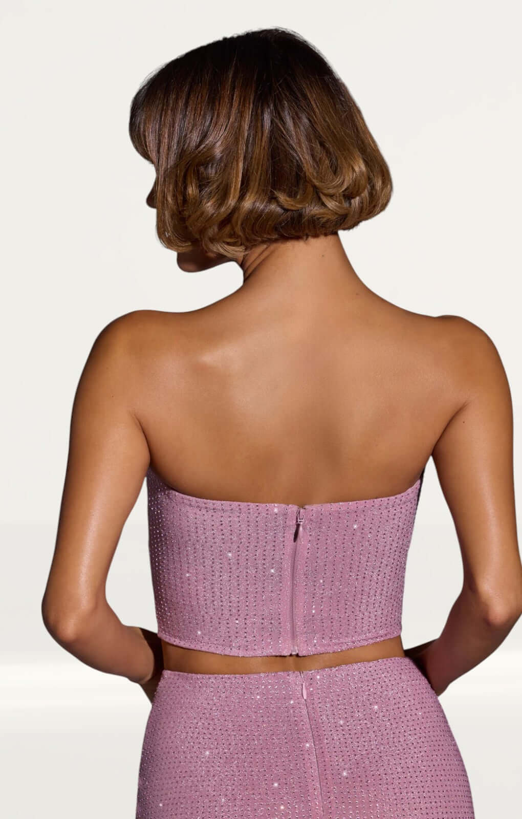 Oh Polly Odetta Embellished Strapless Crop Top in Light Pink