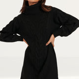 Nobody's Child Black Roll Neck Cable Knitted Mini Dress