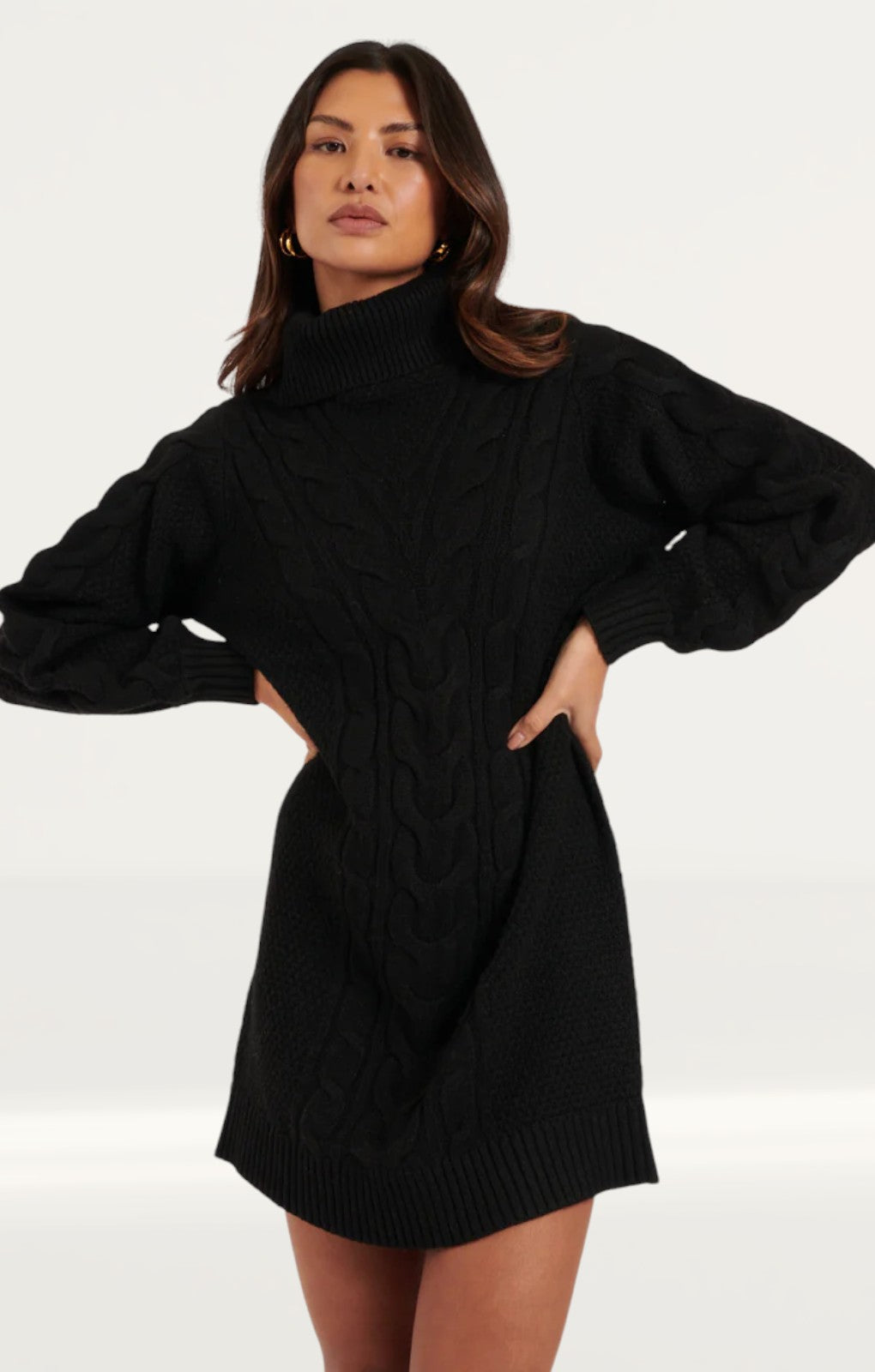 Nobody's Child Black Roll Neck Cable Knitted Mini Dress