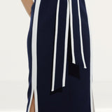 Karen Millen Compact Stretch Contrast Tipped Belted Pencil Midaxi Dress