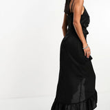 In The Style Exclusive Ruffle Trim Cami Maxi Dress In Black – dresses by In The Style, available to rent from Hirestreet